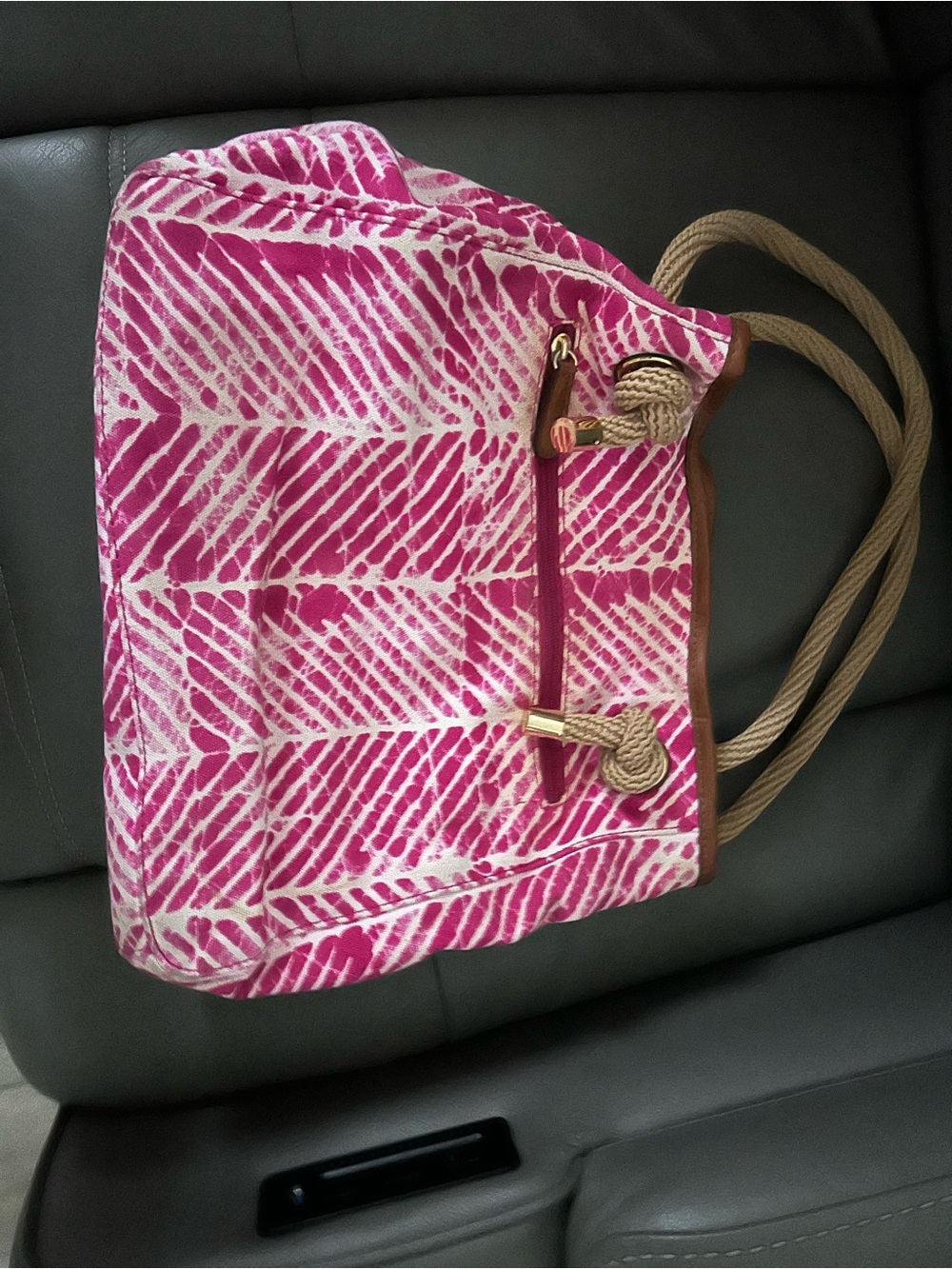 Michael Kors Pink and Cream Patterned Rope-Handle Tote